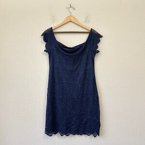 LILLY PULITZER Jade Mini Dress Navy Blue Off The Shoulder Cocktail